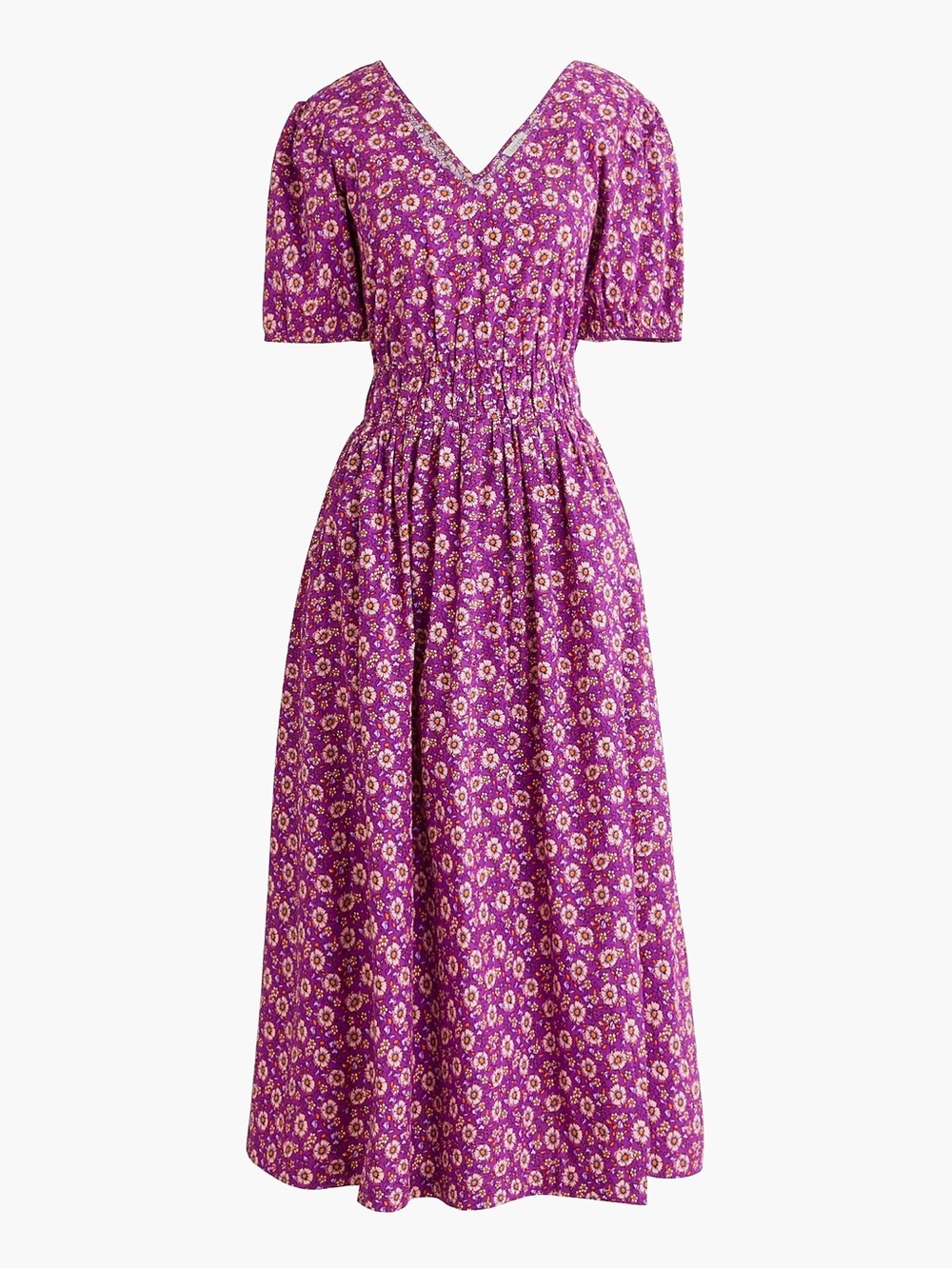 J. Crew Floral Smocked Waist Poplin Cotton Midi Dress Cottagecore Size 12